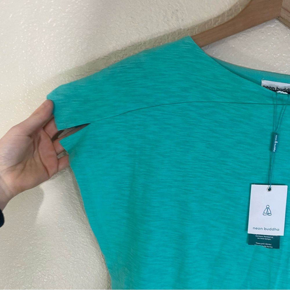 Neon Buddha On Deck Teal Dress Size Small NWT Stretch Jersey Draped Panels - Picture 5 of 10